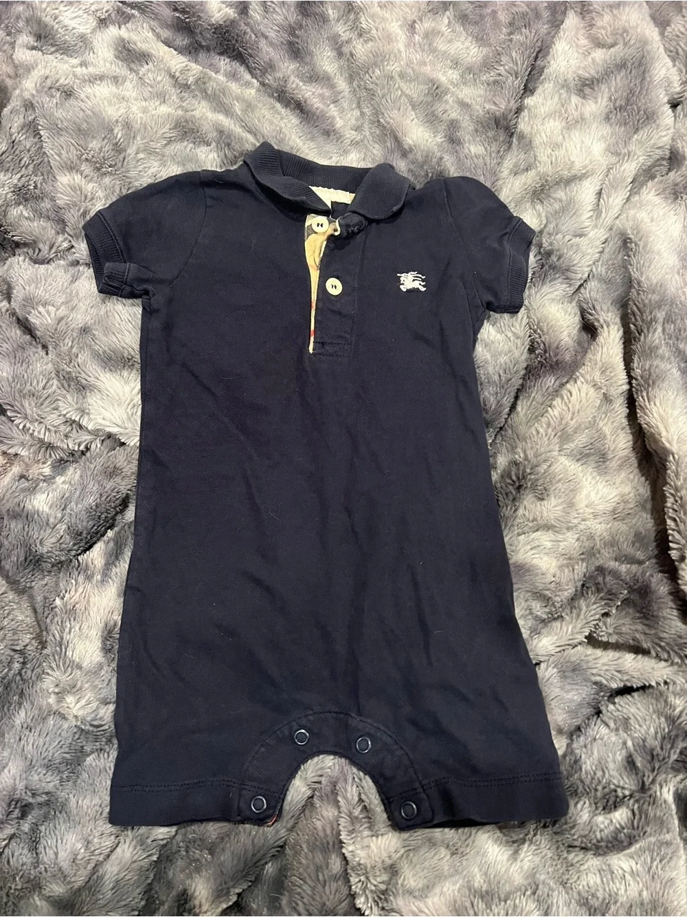 Burberry Navy Polo One-Piece Romper with Iconic Logo